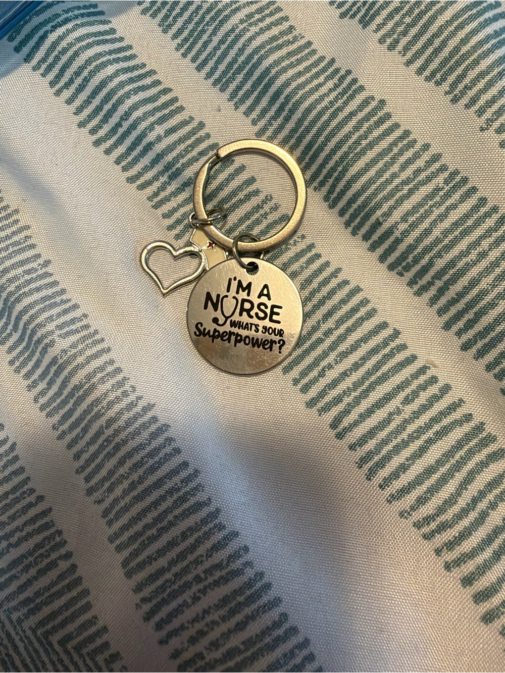 Silver Nurse Key & Card Holder Keychain with Heart Charm
